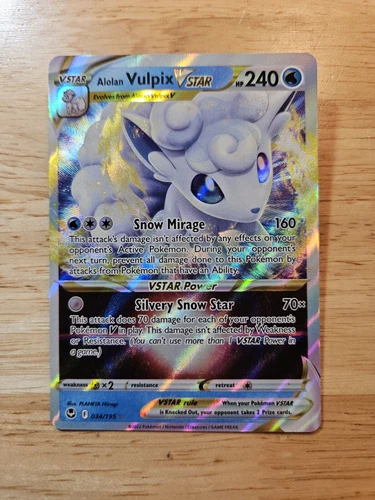 Alolan Vulpix Vstar 034/195 Silver Tempest NM Full Art Ultra Rare Pokemon Card