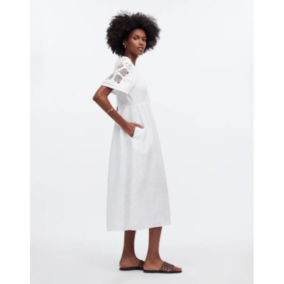 madewell cassie button front midi dress in linen Madewell Cassie Linen Button Front Midi Dress Blue White Striped Sz L