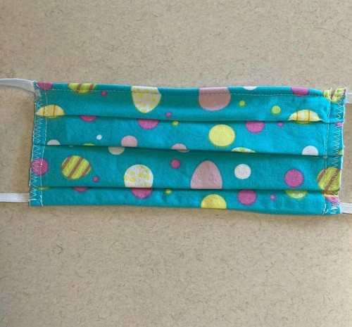 Easter Eggs on Blue Background.Pleated.Reuse.Cotton.Mask. - Picture 4 of 5