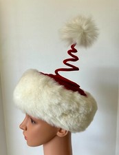 Hat women red velvet Santa with white faux fur band, Sz S, fun for the holidays