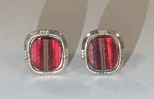 Vintage 1970s Cuff Links - Gold Tone w/ Red Stone