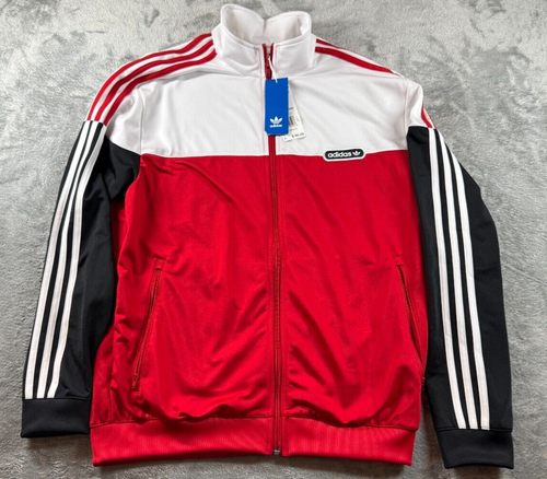 Adidas Track Jacket Mens L Red White Black Split Firebird Originals Hip Hop