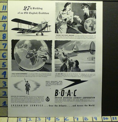 1947 BRITISH OVERSEA AIRWAY BEEFEATER AVIATION FLY PLANE PILOT VINTAGE AD  K47