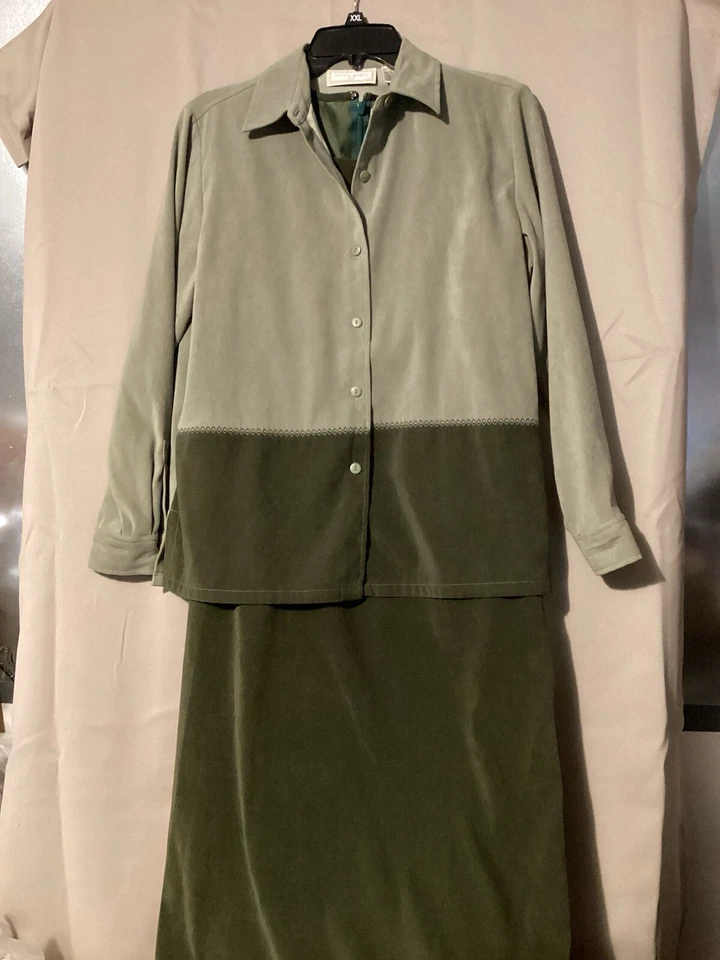 Traje de chaqueta y vestido largo de 2 piezas verde dos tonos talla 6 pequeño Foto 2 de 4
