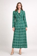 Vintage tweed like green geometric jacket skirt suit set est S statement mod