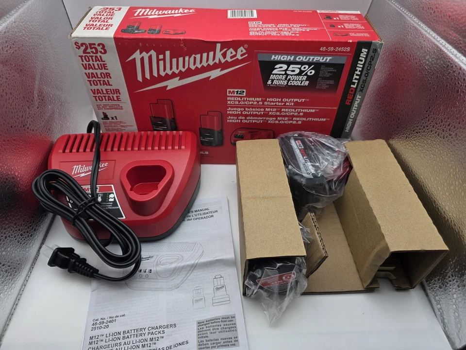Kit Cargador Batería Milwaukee M12 RedLithium Alto Salida XC5.0 CP2.5 48-59-2452S Foto 3 de 4