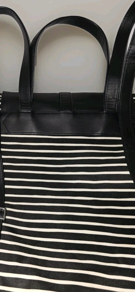 Stella & Dot Ava Backpack Black White Stripe Canvas & Faux Leather 2018 - Image 3 of 4
