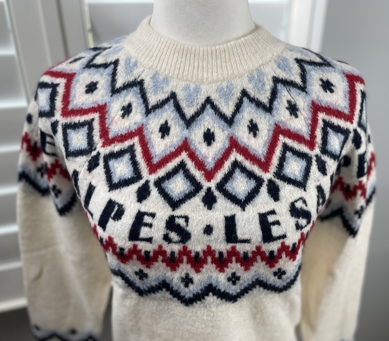 NEW H&M ALPES Jacquard Knit Fair Isle CREAM Sweater Women’s XXS Ski Lodge Relax thumbnail 4
