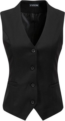 Women Fully Lined 4 Button V-Neck Economy Dressy Suit Vest Waistco