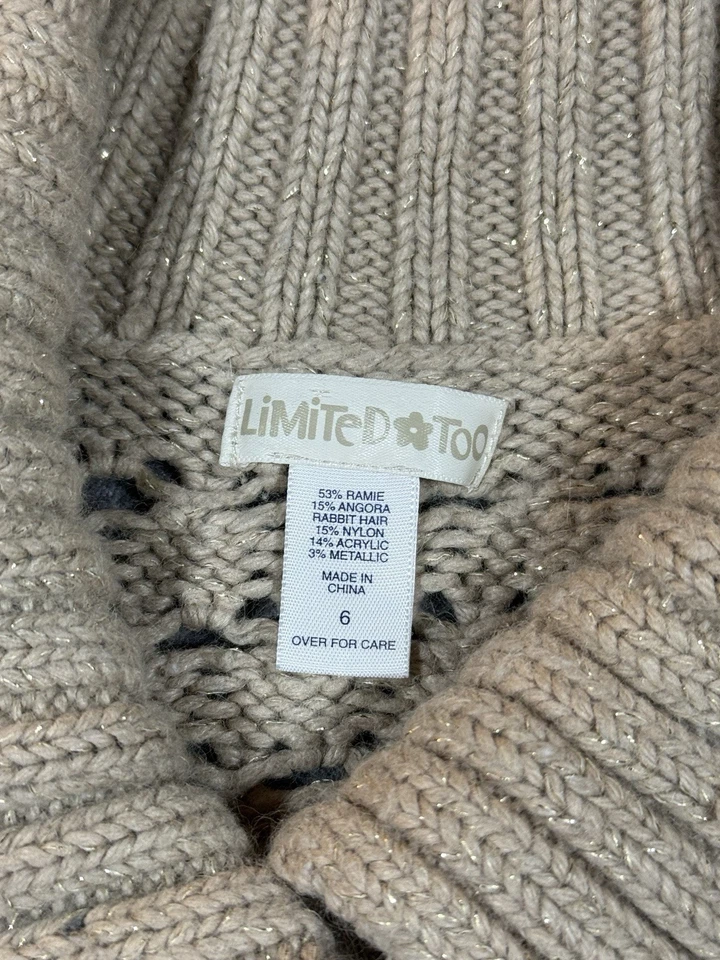 Cárdigan Limited Too Kids Niñas Tostado Sin Mangas Recortado Mezcla Ramie Talla 6 X18 Foto 2 de 3