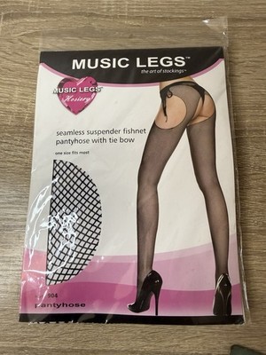 Music Legs Pantyhose Stye 904 Seamless Suspender Fishnet With Bow Tie