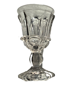 Antique Glass Wine Goblet 16 cm Tall Knop Stem Moulded Six Sided Foot c1800's