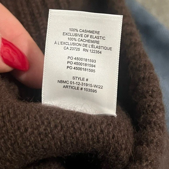 Gorro Aritzia Babaton 100 % cachemir puño acanalado marrón talla única Foto 4 de 4