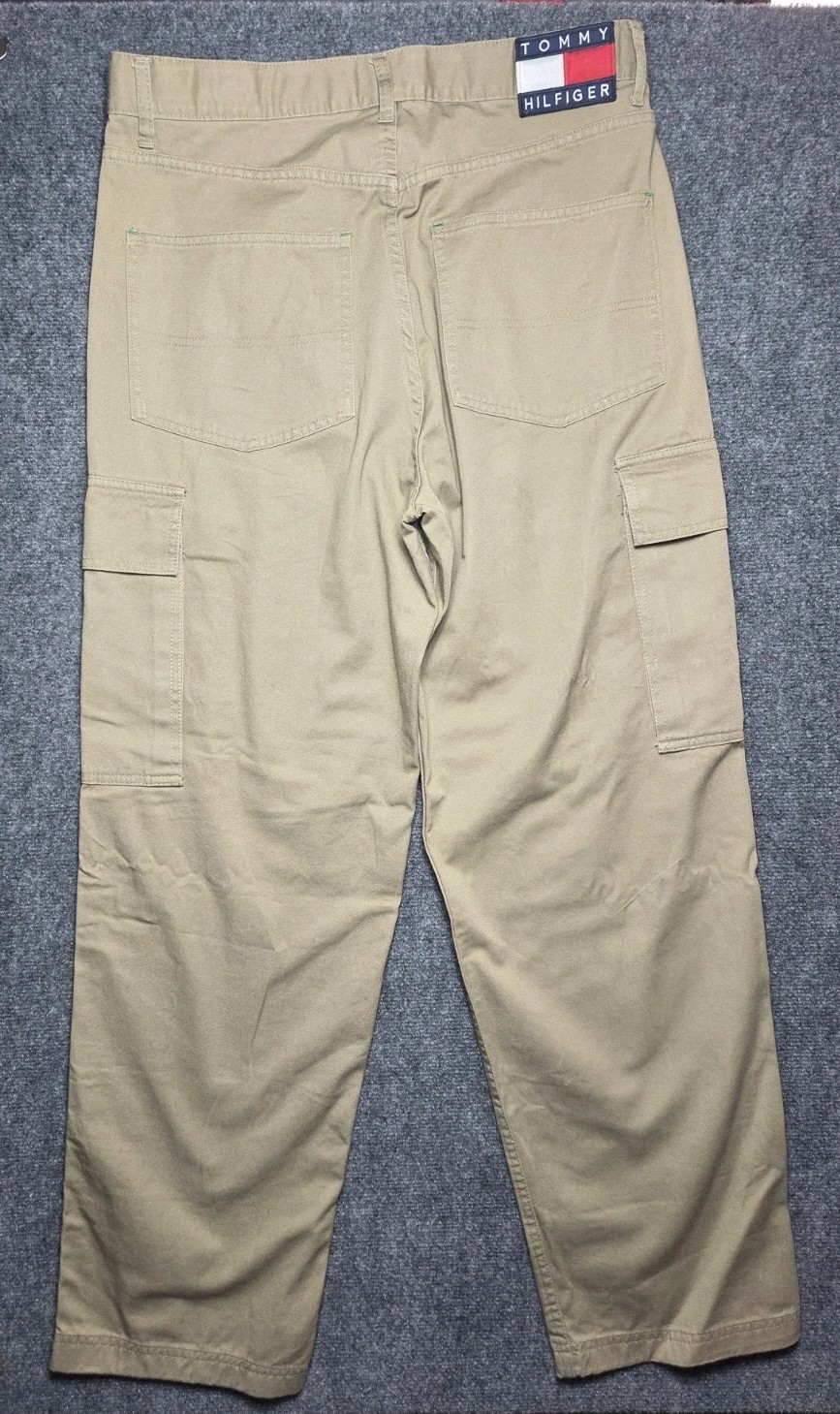 Vintage 90s Tommy Hilfiger Cargo Pants Mens 34x32 Khaki Tan 100% Cotton 1999