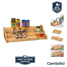 Spice Rack Kitchen Cabinet Organizer- 3 Tier Bamboo Expandable Display Shelf ...