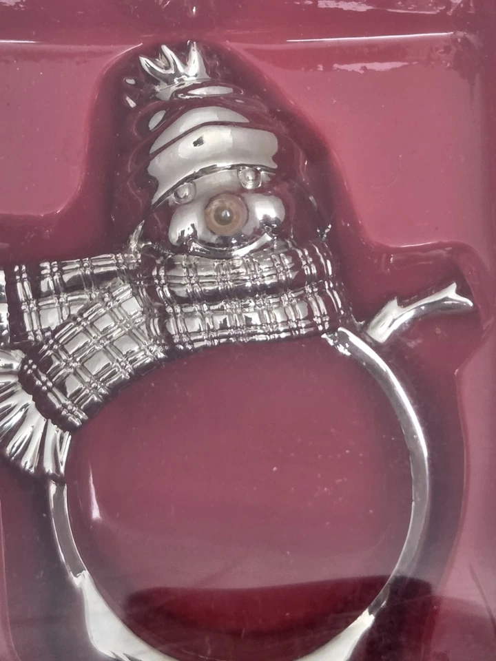 Anillos de servilleta de Navidad vintage con sello de plata pesada, muñeco de nieve fino detallado.  Foto 2 de 4