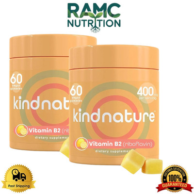 kindnature Vitamin B2 Gummies, Riboflavin 400mg Supplement for Kids & Adults, x2