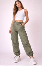 Abercrombie Fitch Vintage Y2K Cargo Pants Army Green Parachute Ankle Womens 6