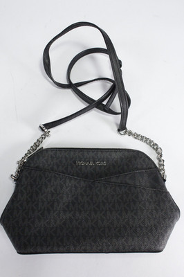 Michael Kors Jet Set Dome Crossbody Shoulder Bag Black Monogram Coated Canvas