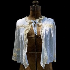 Vintage 1930s 1940s Rayon Bed Jacket Powder Blue Lace Old Hollywood Lingerie