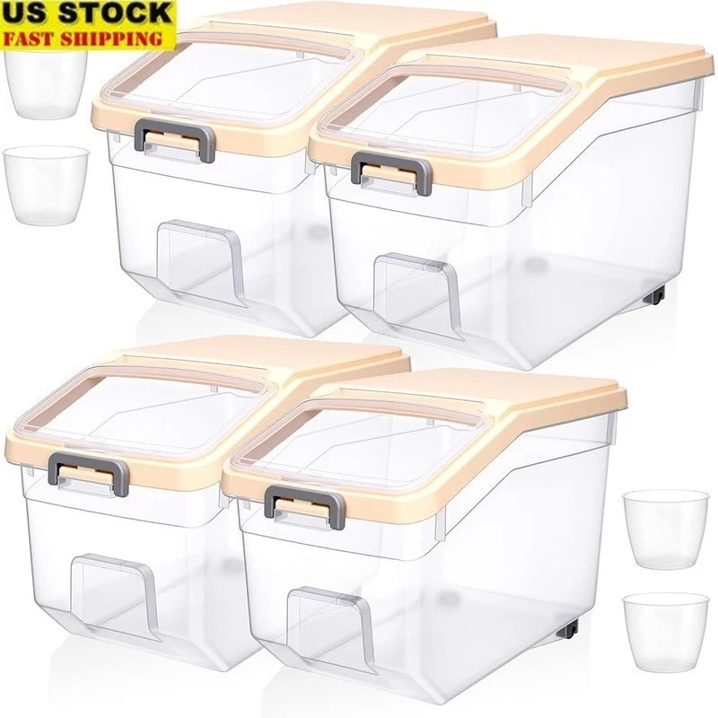 Rice Storage Container Set W/ Wheels Plastic Food Storage Grains Cereal Nuts New