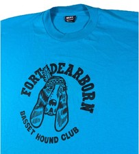 Vintage Fort Dearborn Basset Hound Club Dog Graphic T-Shirt Blue USA Made • XXL