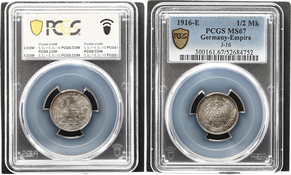 Kaiserreich 1/2 Mark Silber 1916 E J.16 PCGS MS67 135776 - Bild 1 von 1