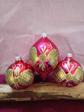 Vintage Large Blown Glass Hot Pink Painted Glitter Christmas Ornaments Romania 