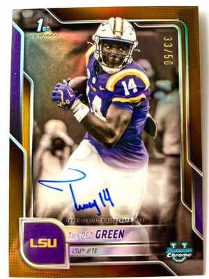 2025 Bowman Chrome University Football Trey'dez Green Gold Auto /50 BCA-TDW