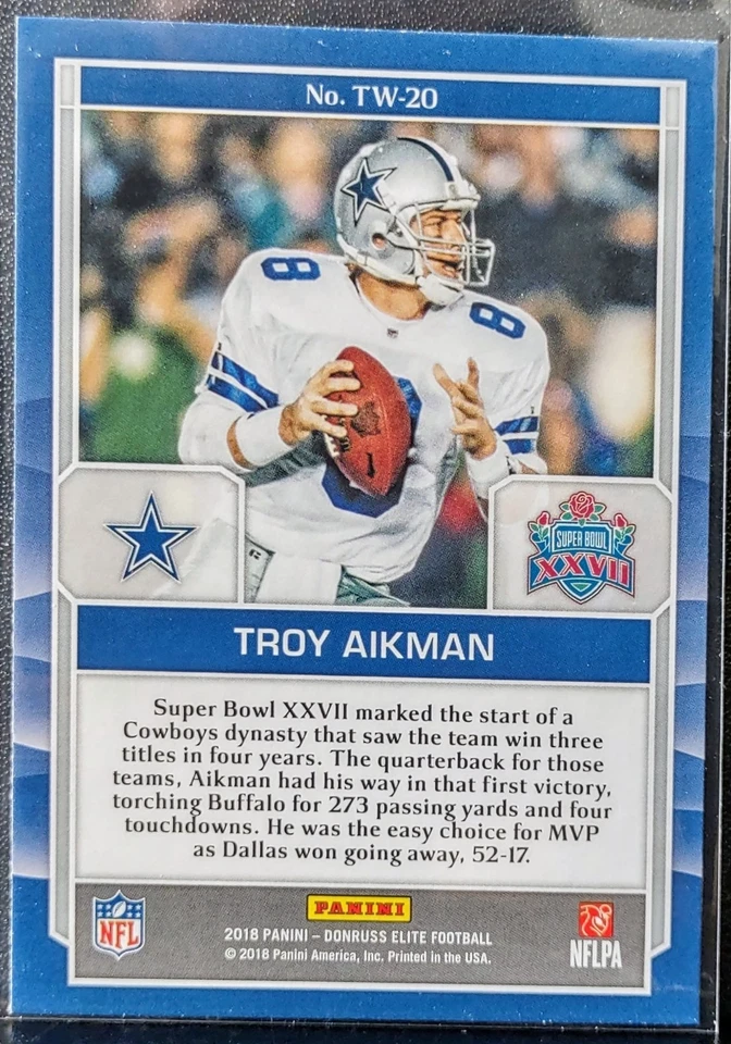 2018 Panini Donruss Elite Super Bowl XXVII Title Waves Troy Aikman #TW-20 Dallas - Image 2 of 2