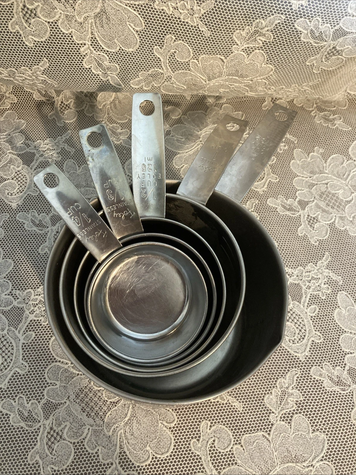 Vintage Foley Stainless Steel Measuring Cups Set of 2 Cup 1 Cup 1/2 1/3 1/4
Opens in a new window or