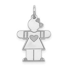 14k White Gold The Kids Small Heart Dress Girl Engravable Hugs Charm Pendant