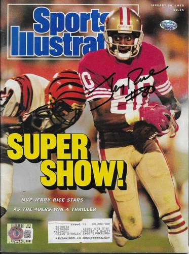 Jerry Rice Signed Sports illustrated Magazine Autographed BAS 1989 Super Show