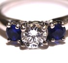 GIA certified 14k white gold .47ct diamond 3 stone sapphire engagement ring 3.3g — photo 3