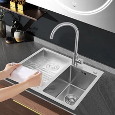 Laundry Sink Double Basin With Hot/Cold Faucet 304 Stainless Steel Scrub Basin