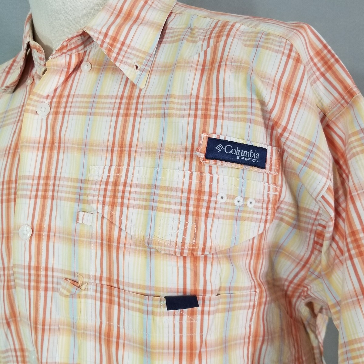 Chemise De Pêche Columbia PFG Omni Shade - Orange/Blanc à Carreaux - Taille M