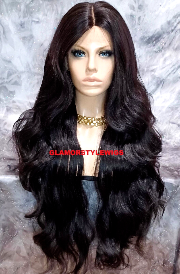 39" LACE FRONT FULL WIG EXTRA LONG WAVY LAYERED MIDDLE PART OFF BLACK