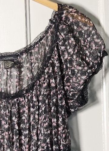 VTG Peasant Maxi Dress T&Co. Size 10 Black Pink Floral Sheer Lace Cottagecore - Picture 5 of 19