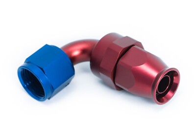 PTFE Alu Fitting Dash 3 / -3 AN / JIC 3 Anschluss 90° Blau/Rot eloxiert