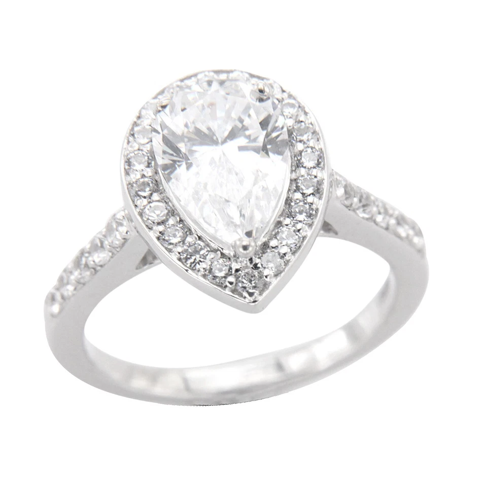 Conjunto de anel de noivado 4 CT corte pera zircônia cúbica conjunto halo em prata 925 tamanho 5,5 - Imagem 4 de 4