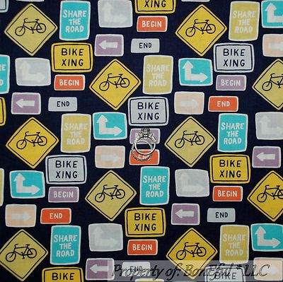 BonEful Fabric FQ Cotton Quilt B&W Road Sign Construction Car Bike Boy Route 66