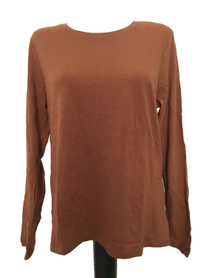 TIME AND TRU RELAXED FIT Brown Round Neck Long Sleeve Tee Shirt Sz XL*