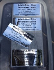 250 SILVER / GOLD METALLIC LABELS PERSONALISED PRINTED BLACK WATERPROOF