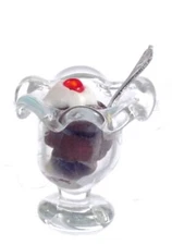 Dolls House Chocolate Ice Cream Sundae Fluted Dish Miniature Dining Accessory 