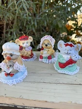 Jasco Caring Critter Porcelain Mom & Baby Duck Hand Painted Bell Ornaments Set 4