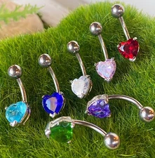 1pc Heart Solitaire Prong Set Gem Belly Ring Navel Naval