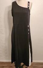 Black Asymmetrical Button Long Maxi Fit & Flare Dress 
