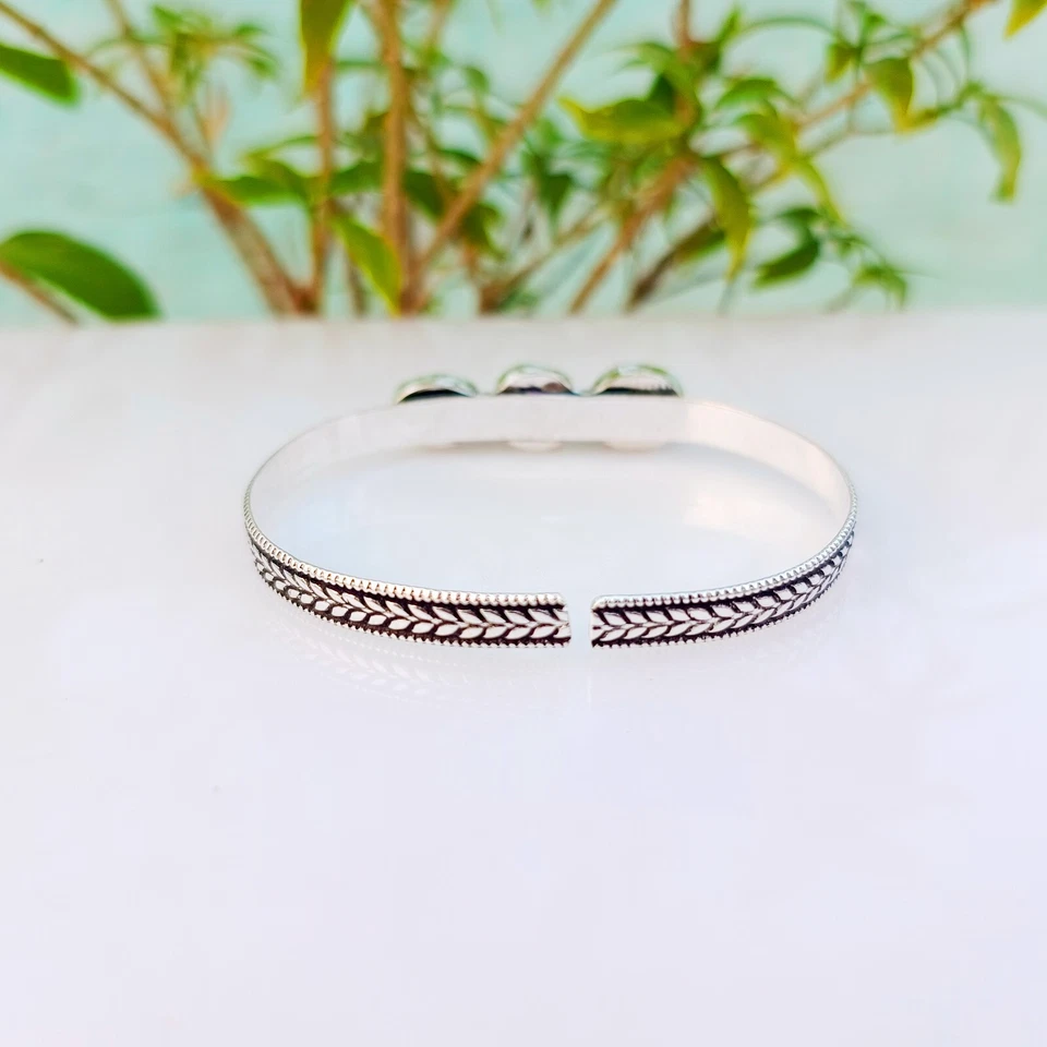 Brazalete de cuarzo rosa de plata de ley 925 ajustable hecho a mano brazalete pulsera joyería Foto 4 de 4