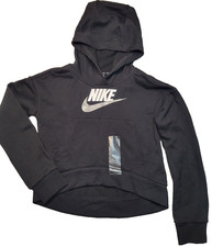 Nike Girl's Sportswear Cropped Swoosh Hoodie Color Black Sz Small FREE SHIP 45