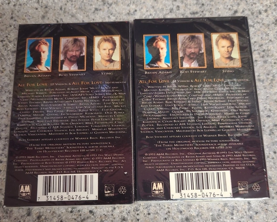 Bryan Adams/Rod Stewart/Sting - All For Love Cassette Single SEALED A&M VTG  - Image 2 of 4